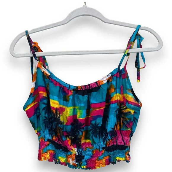 Vintage Tops - Vintage JUST CRUISING Tropical Crop Top Spaghetti Strap Beach Coastal Tank